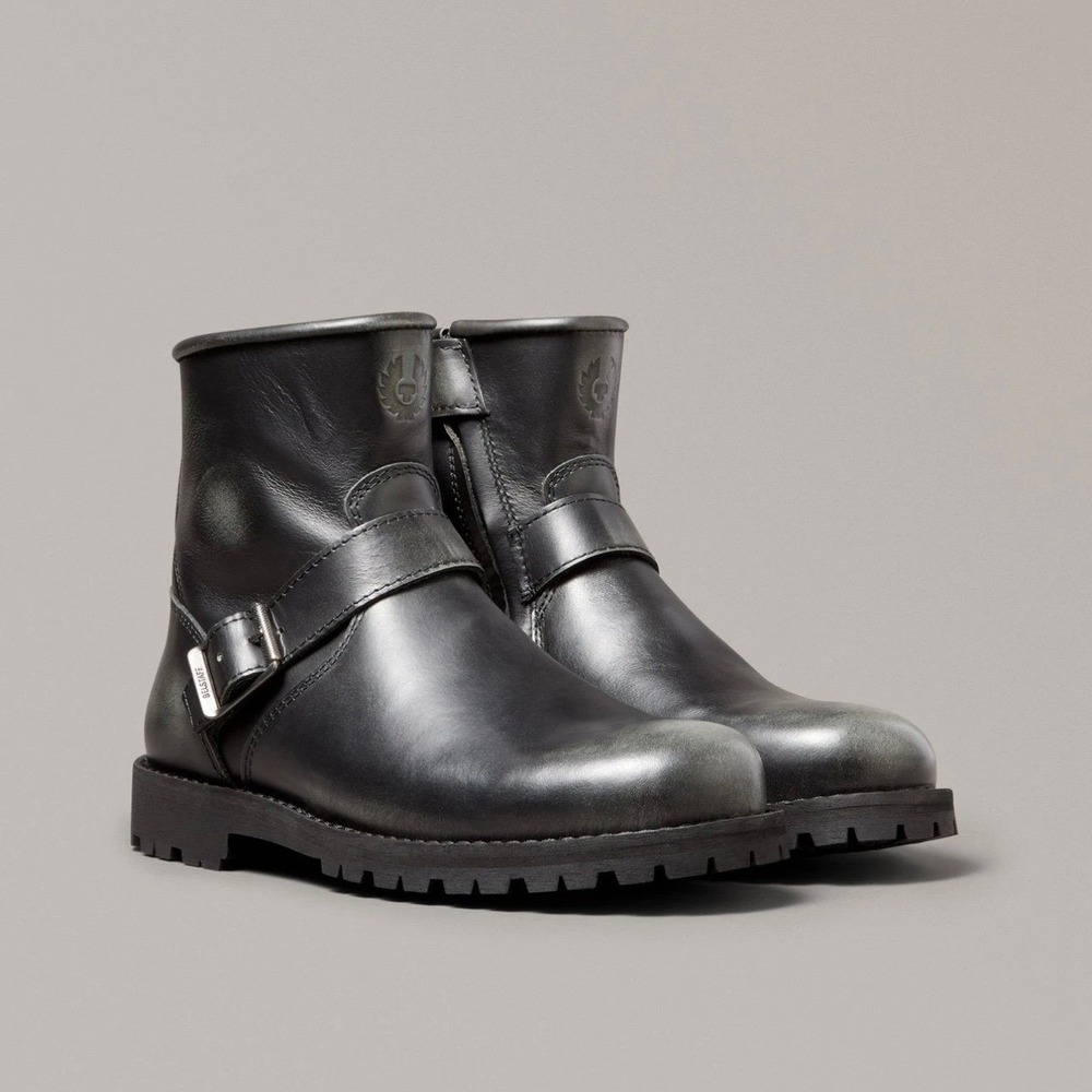 Belstaff Trialmaster Motorcycle Brushed Black Leather Boots Men's US 11
